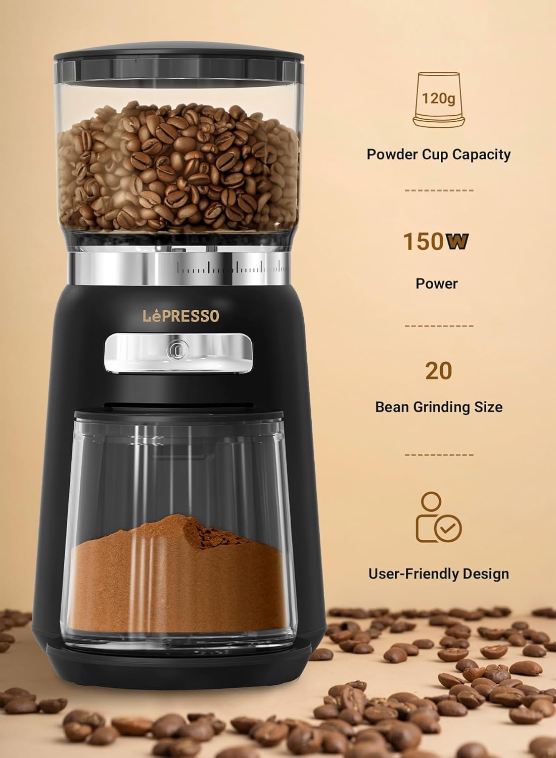 High Performance Coffee Bean Grinder 150W by Lepresso | Coffee Bean Grinder | SASKA Trading