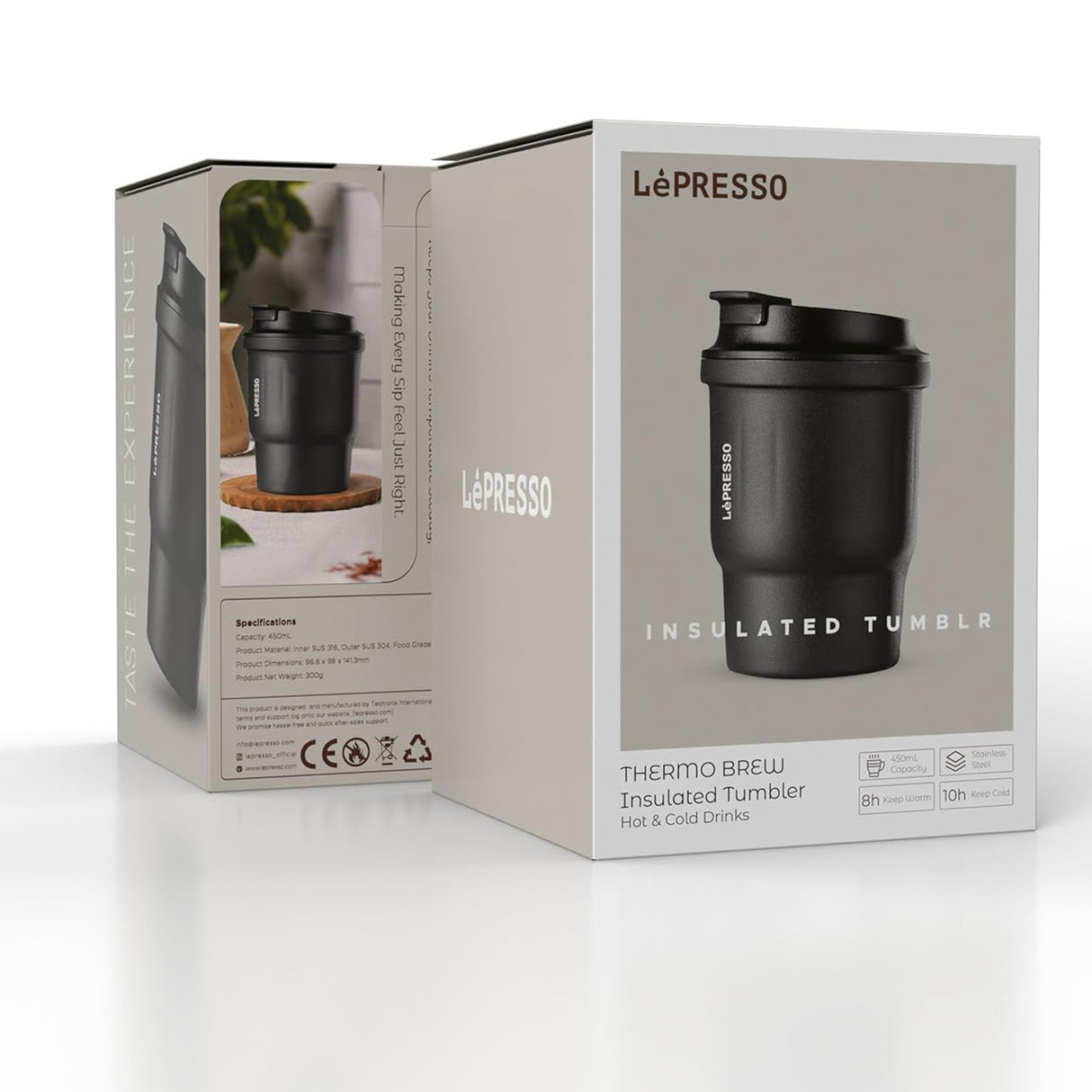 Thermo Brew Insulated Tumbler Urban Coffee Mug 450ml, Stainless Steel Double Wall Travel Coffee Cup by LePresso