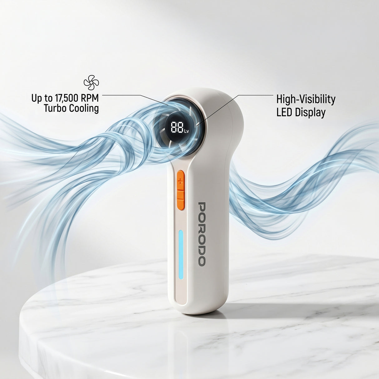 Lifestyle Chillo Breeze Pocket Turbo Fan 3000mAh Rechargeable Portable Fan with 100 Speed Levels & Digital Display by Porodo