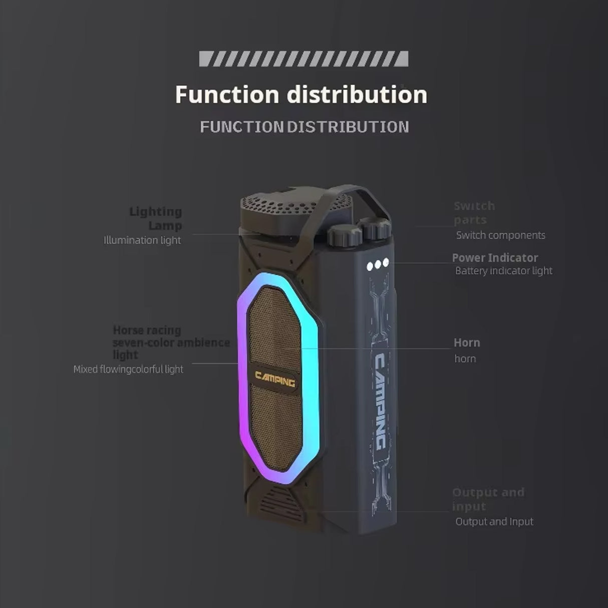 Multi-Function Camping Light and Speaker with RGB Glow