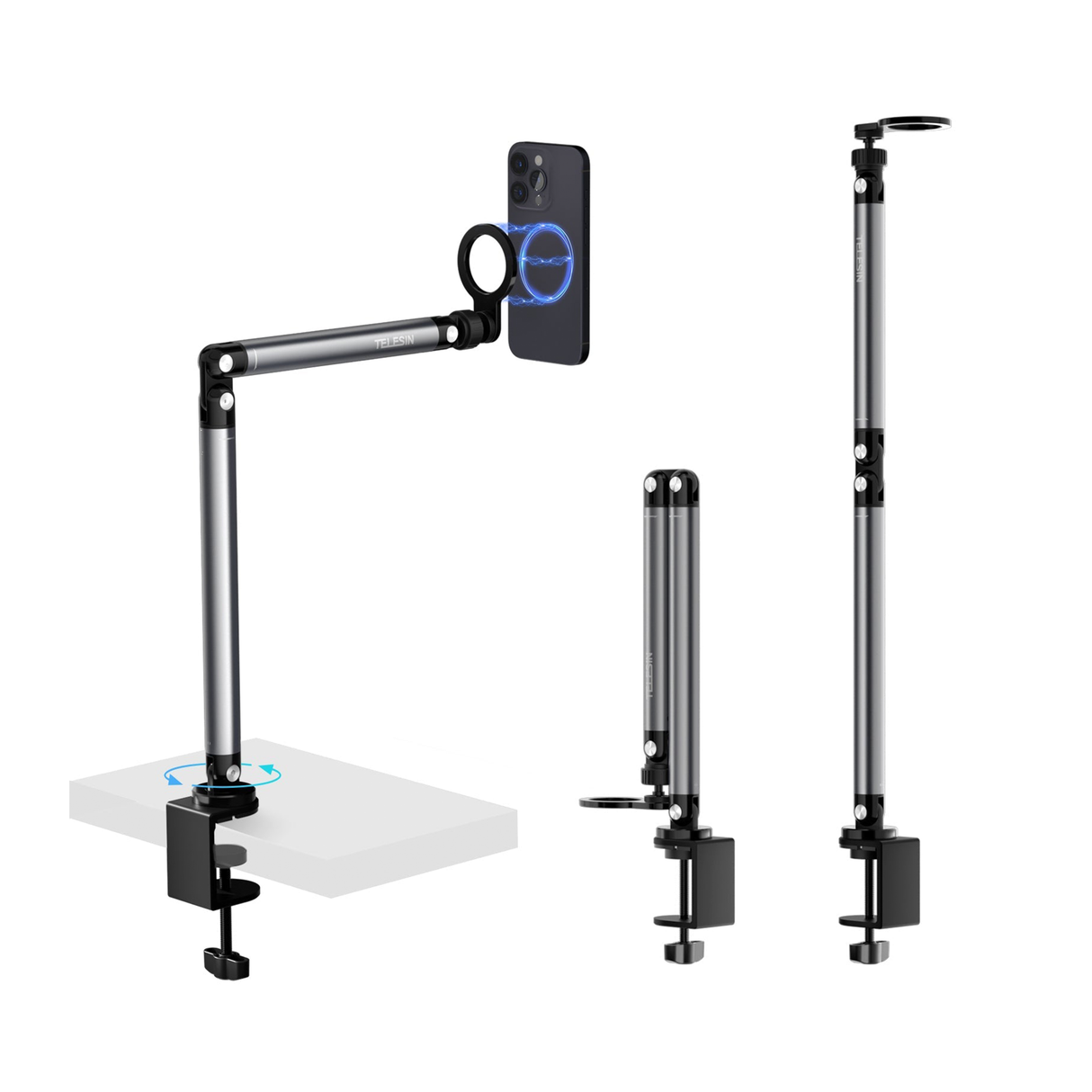 Magnetic Desktop Phone Stand – Adjustable Clamp Holder for Mobile Video, Live Streaming & Overhead Shooting by TELESIN