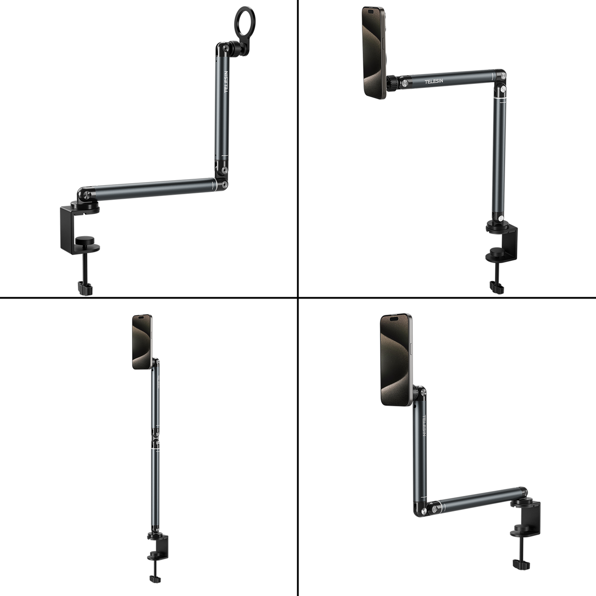 Magnetic Desktop Phone Stand – Adjustable Clamp Holder for Mobile Video, Live Streaming & Overhead Shooting by TELESIN
