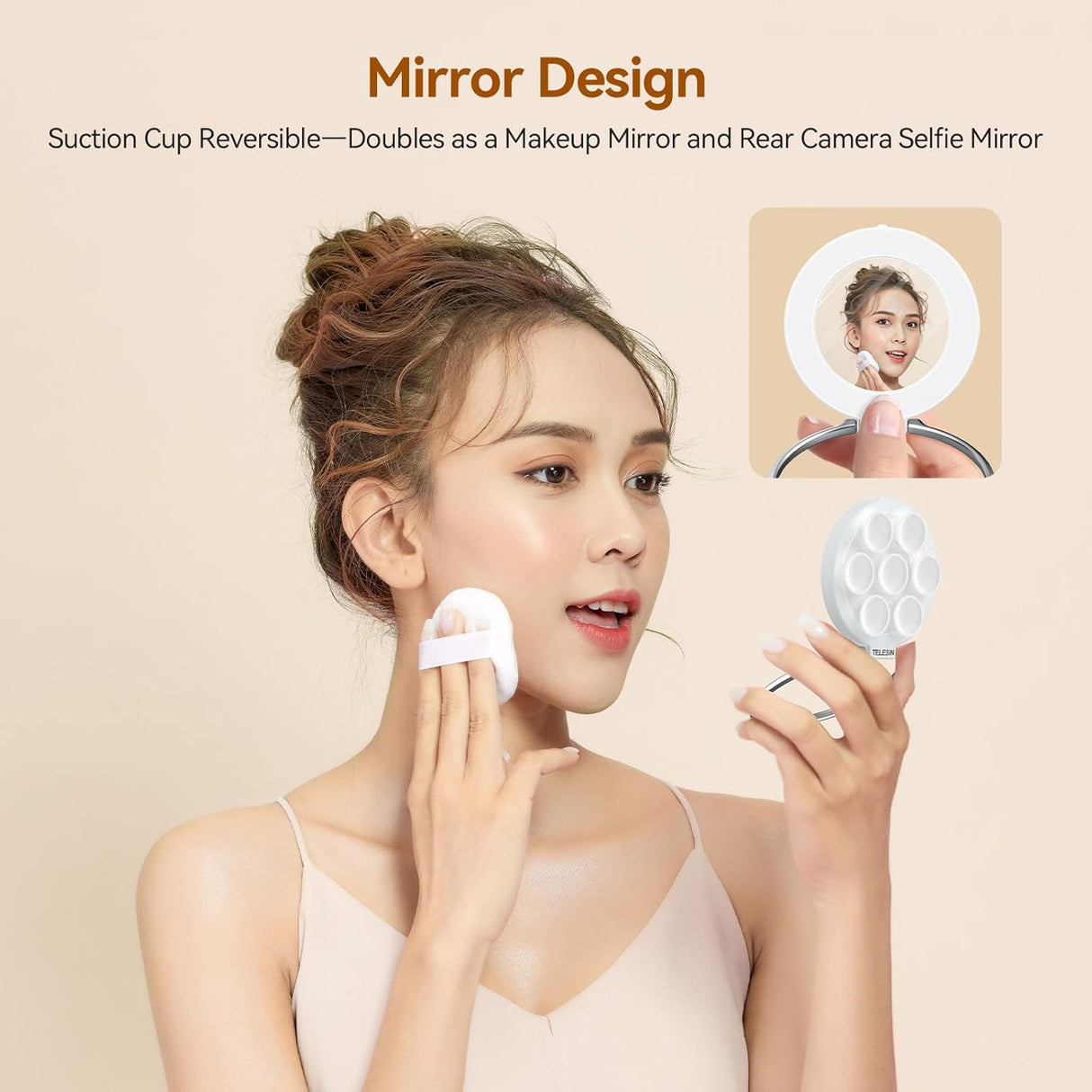 Magnetic Suction Phone Holder with Makeup Mirror by Telesin | Phone Holder | SASKA Trading