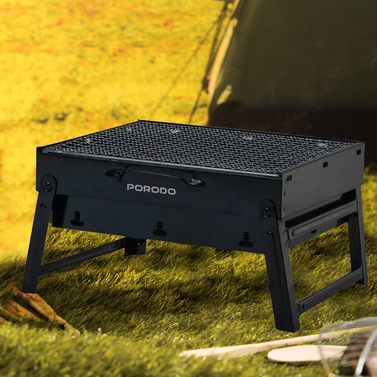 شواية صغيرة محمولة وقابلة للطي وسهلة الاستخدام وصغيرة الحجم، مثالية للتخييم في الهواء الطلق من Porodo