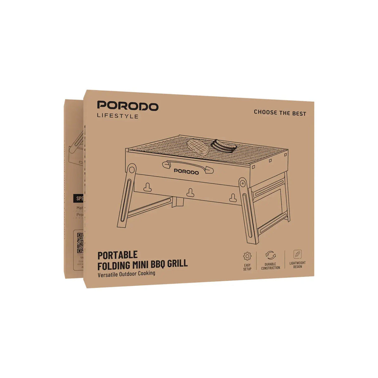 شواية صغيرة محمولة وقابلة للطي وسهلة الاستخدام وصغيرة الحجم، مثالية للتخييم في الهواء الطلق من Porodo