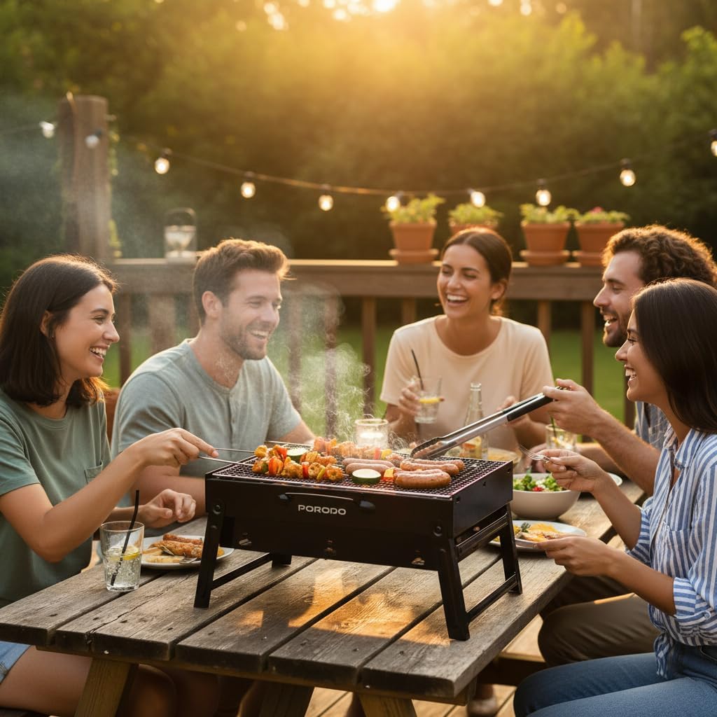 شواية صغيرة محمولة وقابلة للطي وسهلة الاستخدام وصغيرة الحجم، مثالية للتخييم في الهواء الطلق من Porodo