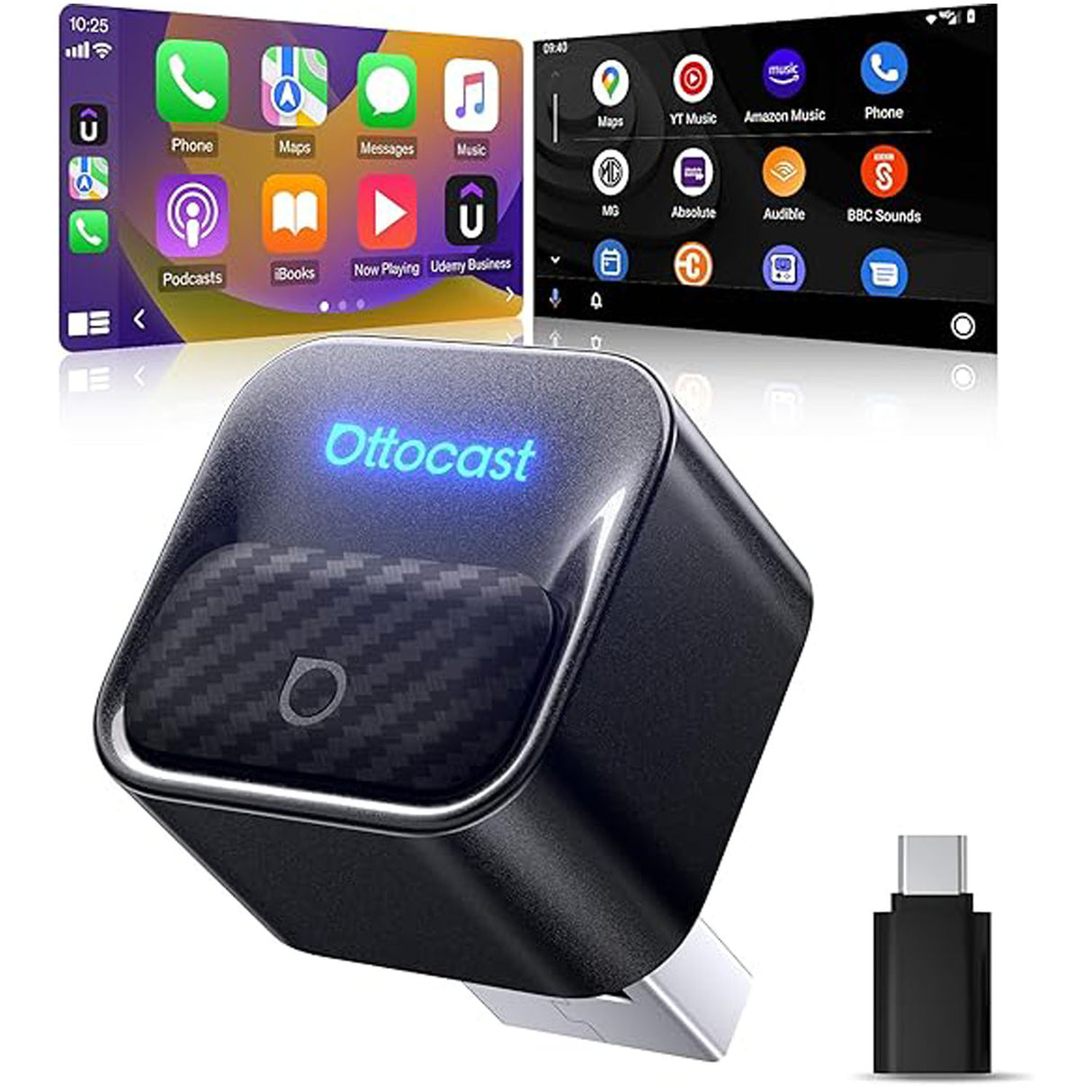 محول Mini Core اللاسلكي 2 في 1 لـ CarPlay وAndroid Auto من مع WiFi 6 وBluetooth 5.4 من Ottocast
