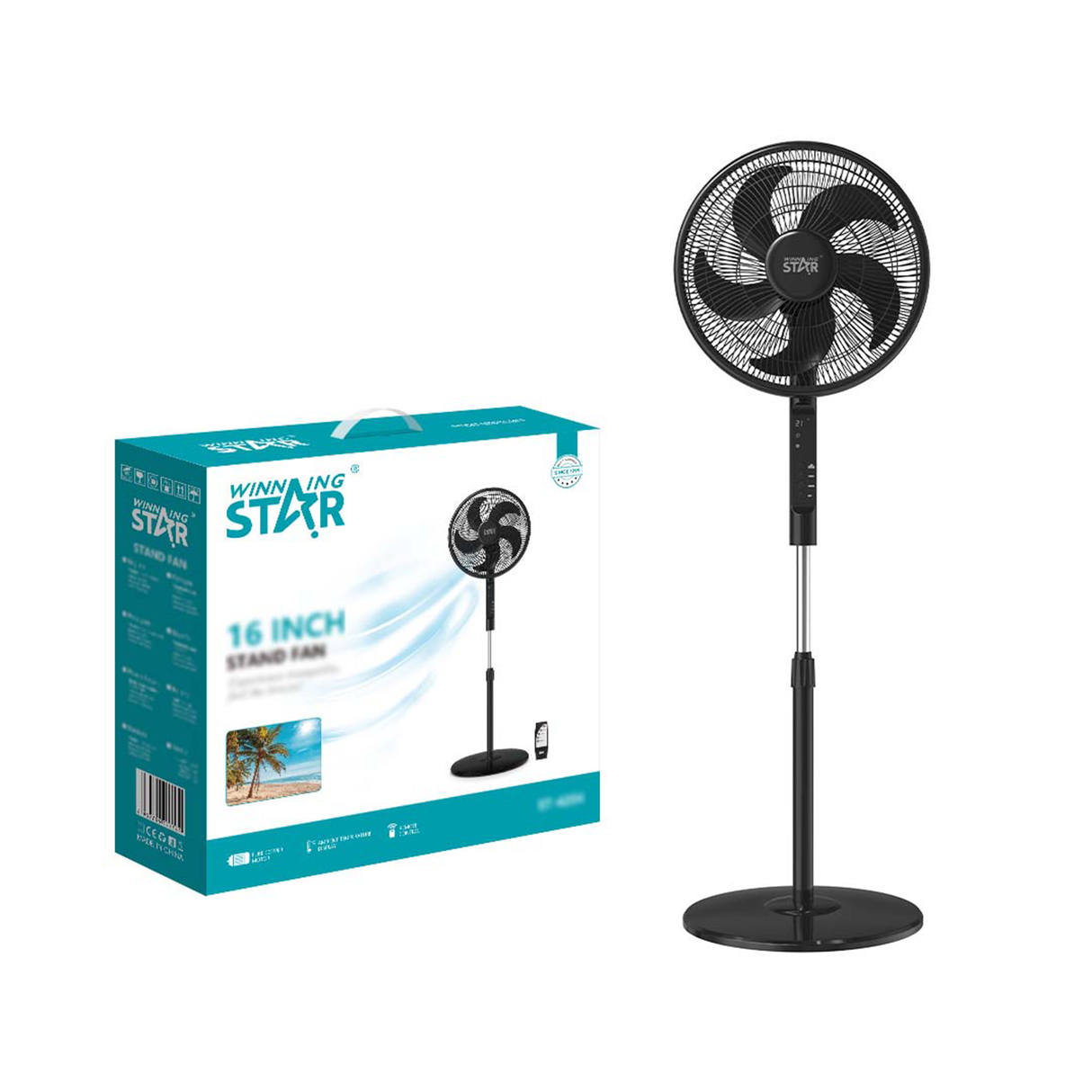 Modern Electric Standing Fan 16 Inch with 3 Speeds & Temperature Display (ST-4204) by Winning Star | Cooling Fan | SASKA Trading