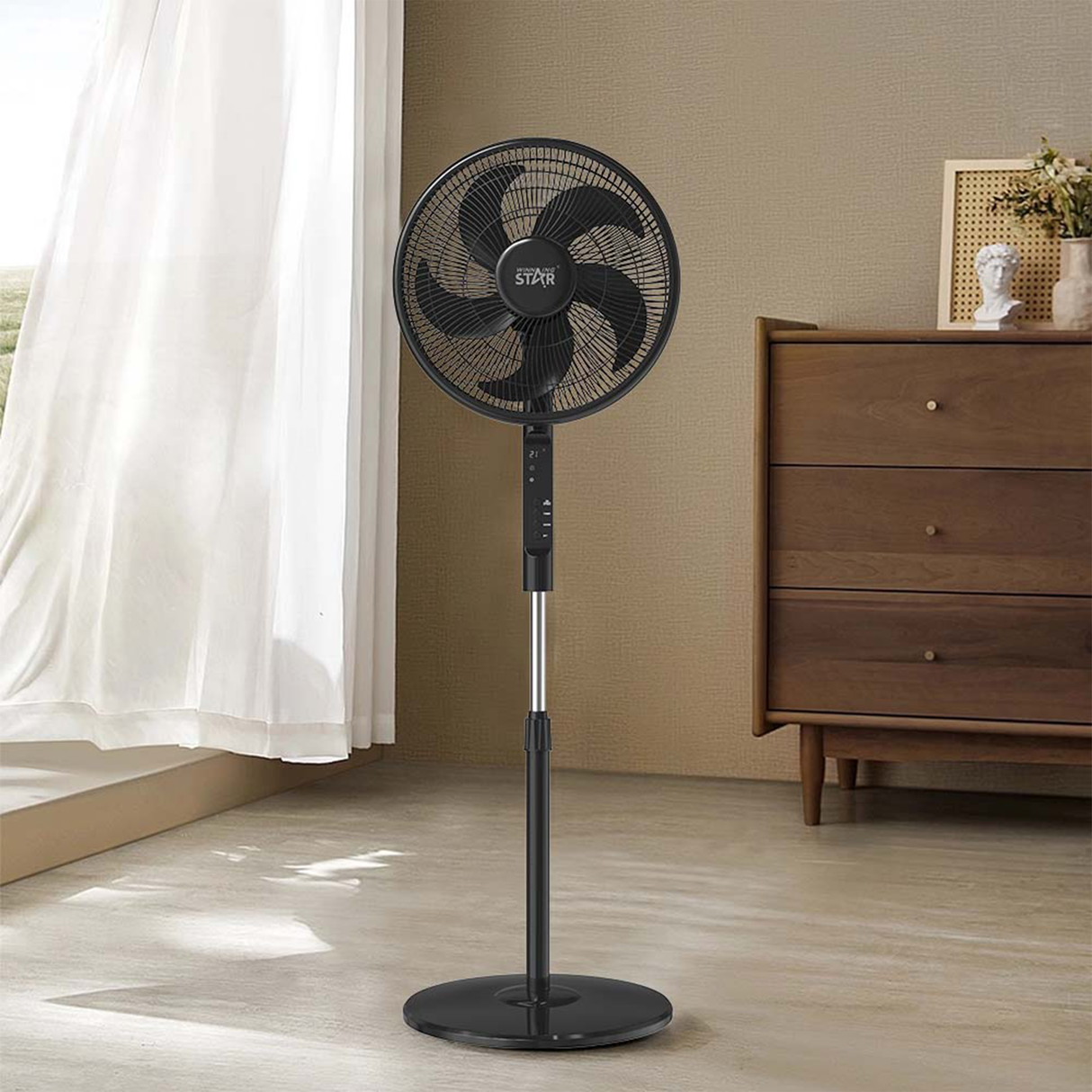 Modern Electric Standing Fan 16 Inch with 3 Speeds & Temperature Display (ST-4204) by Winning Star | Cooling Fan | SASKA Trading