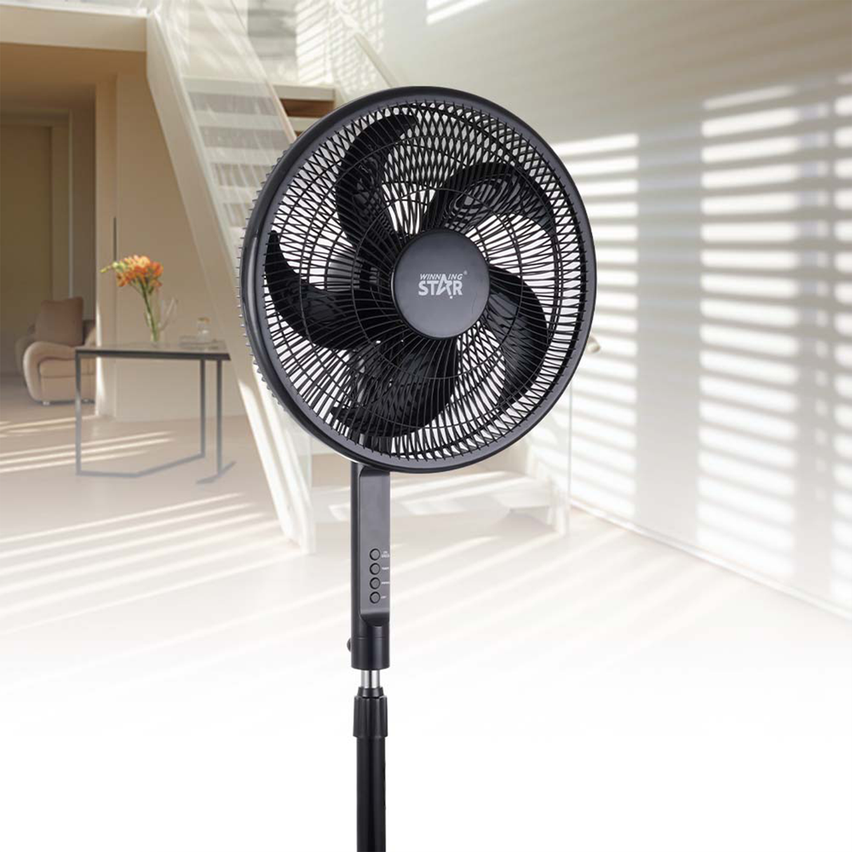 Modern Electric Standing Fan 16 Inch with 3 Speeds & Temperature Display (ST-4204) by Winning Star | Cooling Fan | SASKA Trading