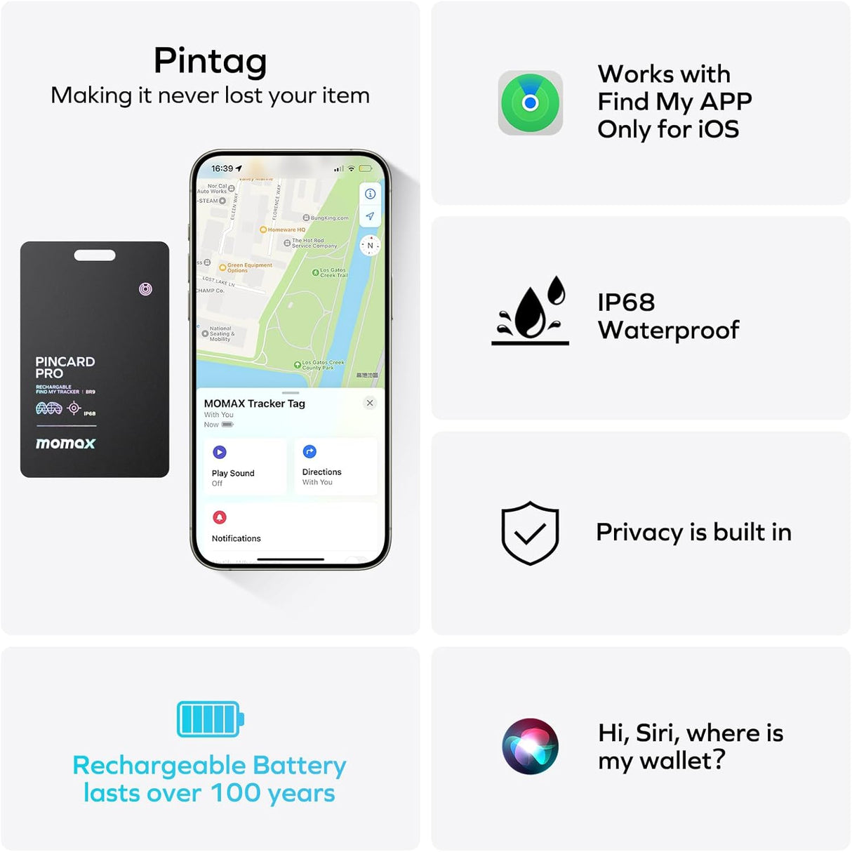 PinCard Pro Rechargeable Find My Locator by Momax | Tracker | SASKA Trading