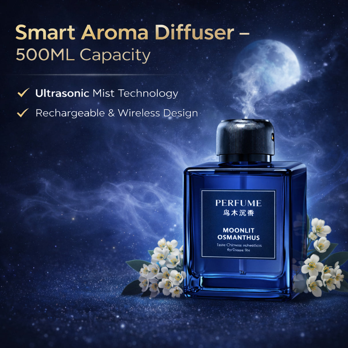 500ml Portable Ultrasonic Essential Oil Diffuser, Rechargeable Aroma Fragrance Machine