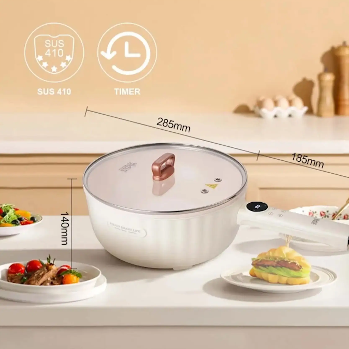 Multi-Functional Electric Pot, 4L, 1400W, Stainless Steel by WINNING STAR | Electric Cooker | SASKA Trading