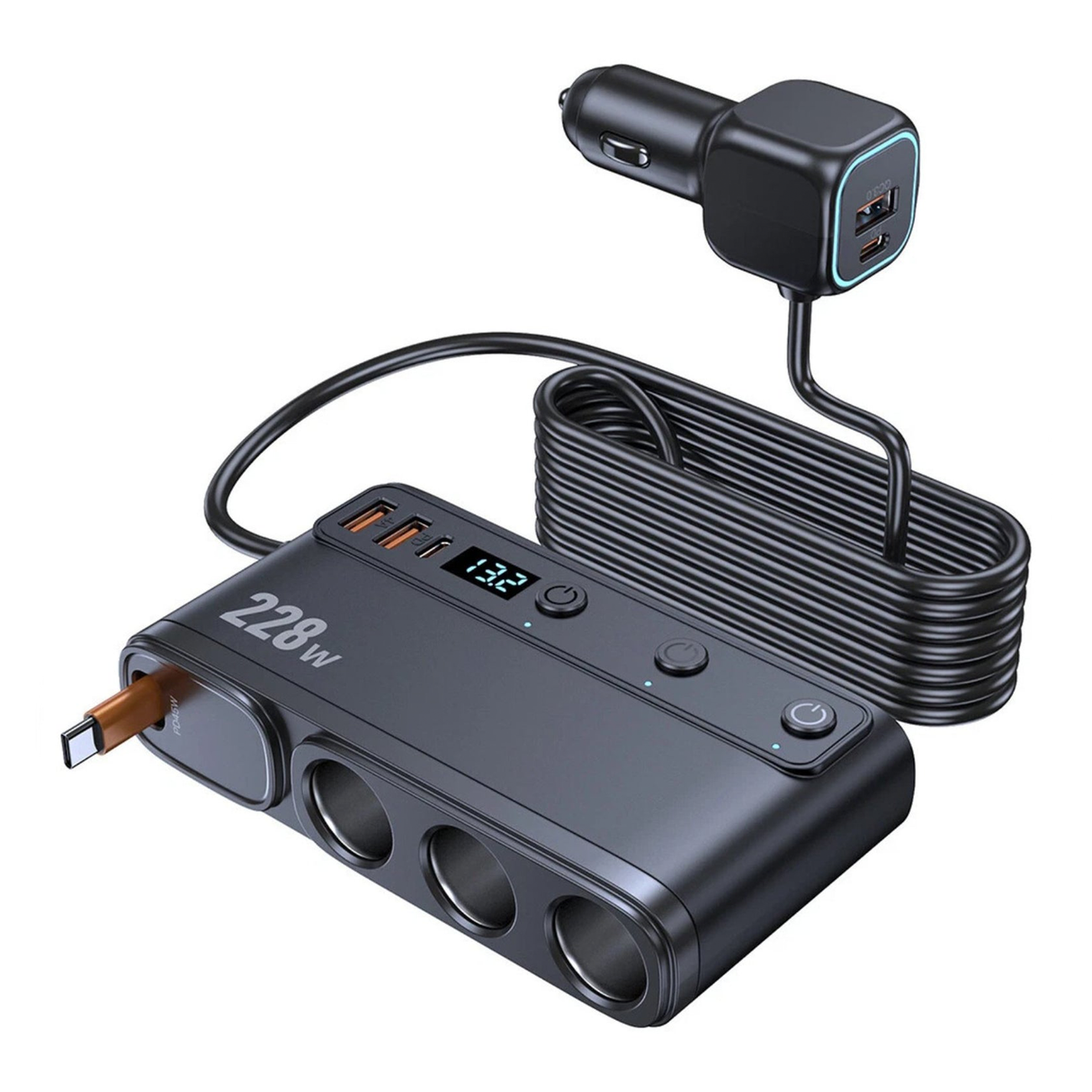 Multi-Port Smart Car Charger Adapter 228W with Digital Display | Car Lighter Splitter | SASKA Trading