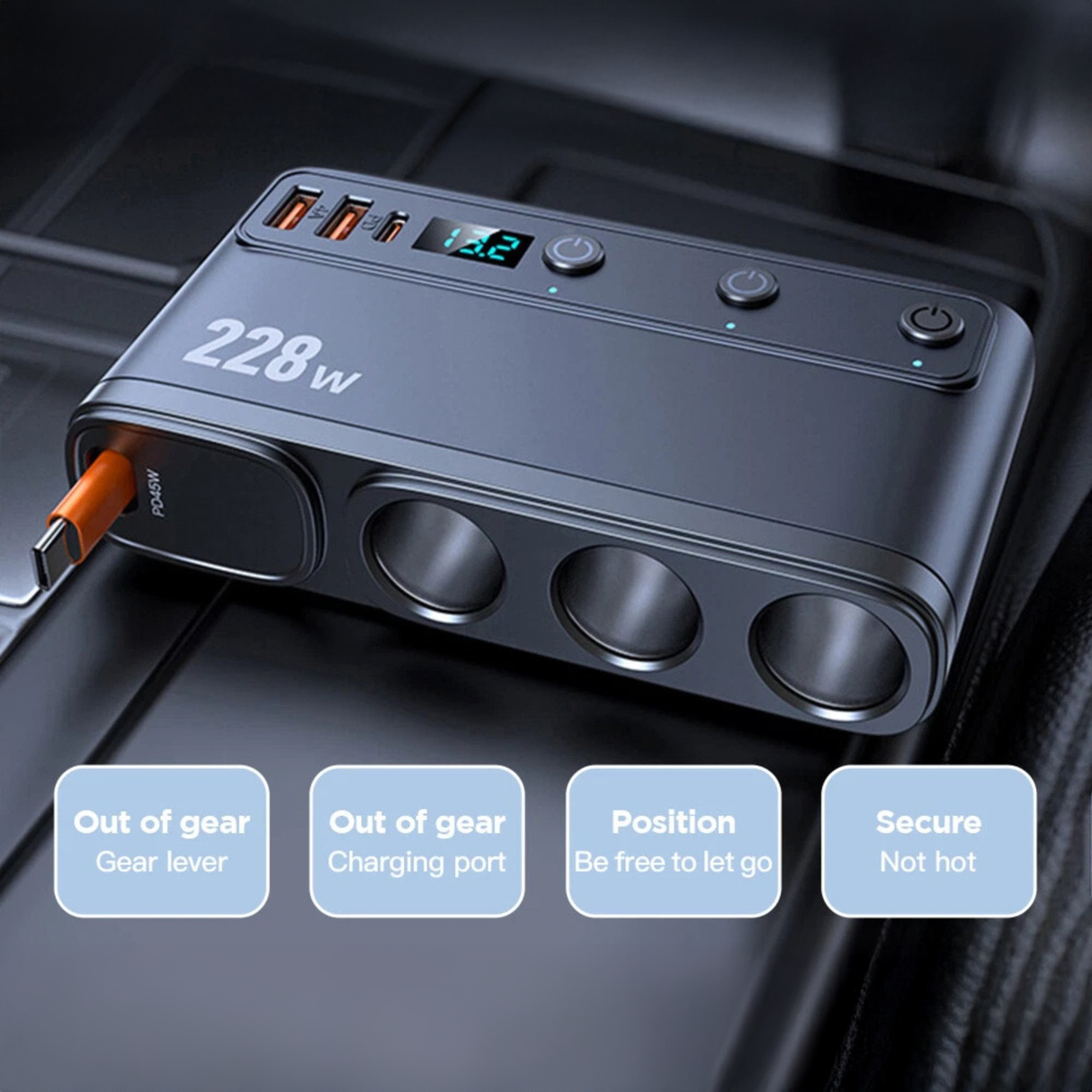 Multi-Port Smart Car Charger Adapter 228W with Digital Display | Car Lighter Splitter | SASKA Trading