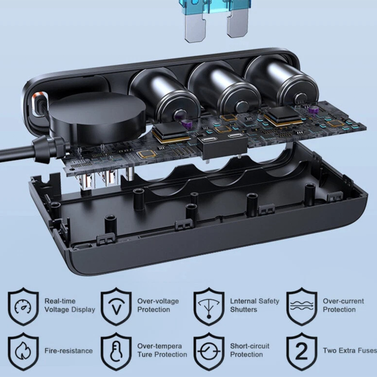 Multi-Port Smart Car Charger Adapter 228W with Digital Display | Car Lighter Splitter | SASKA Trading