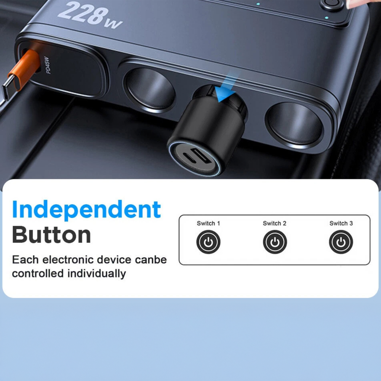 Multi-Port Smart Car Charger Adapter 228W with Digital Display | Car Lighter Splitter | SASKA Trading