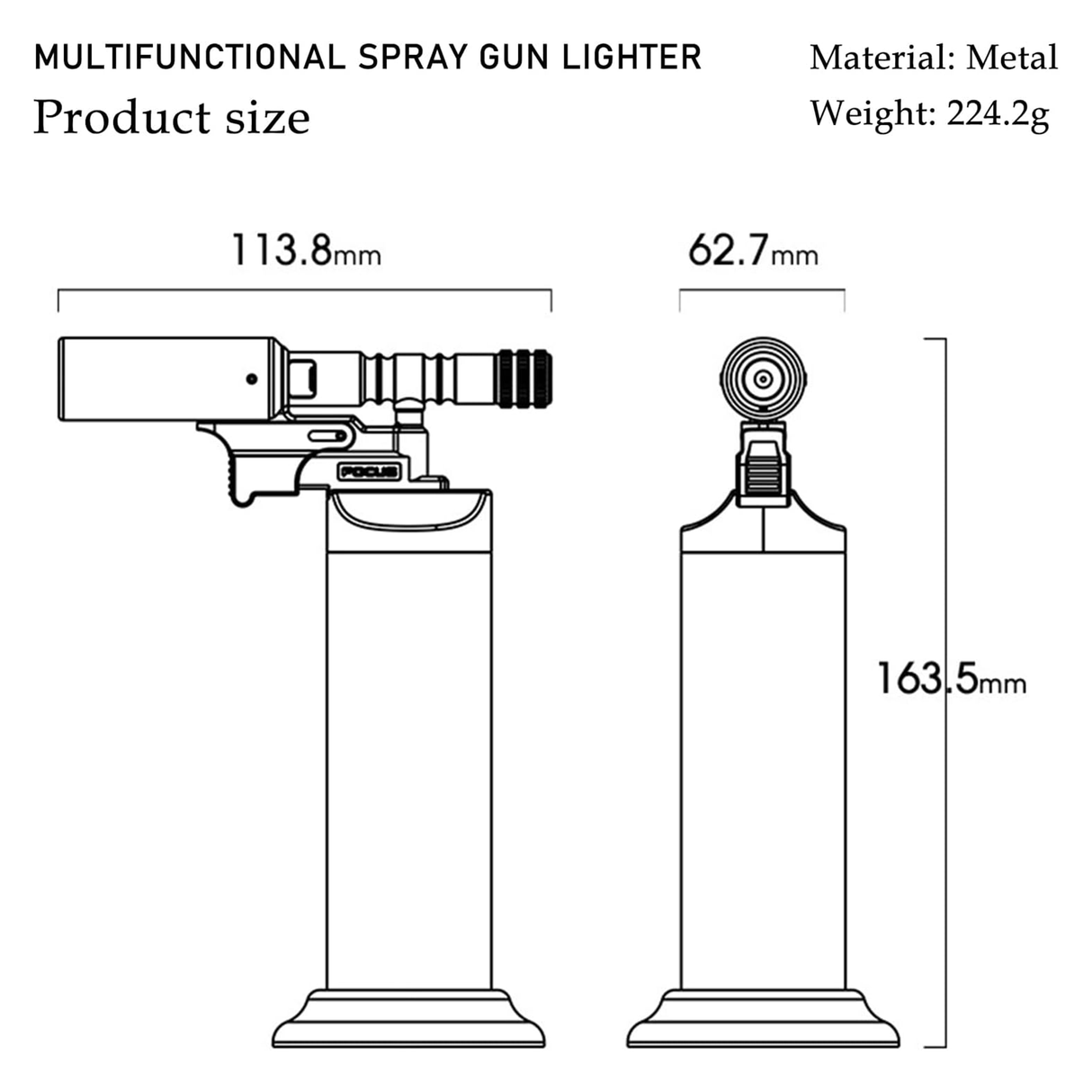 Multi-Purpose Butane Torch Lighter – High Heat, Wind Resistant, Indoor and Outdoor Use by FOCUS