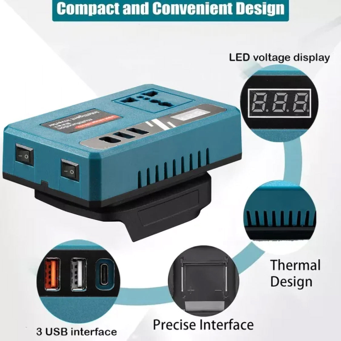 محول إنفرتر ذكي متعدد الوظائف لتحويل 21 فولت إلى 110/220 فولت مع تقنية الشحن السريع ثنائي المحرك من TOBI