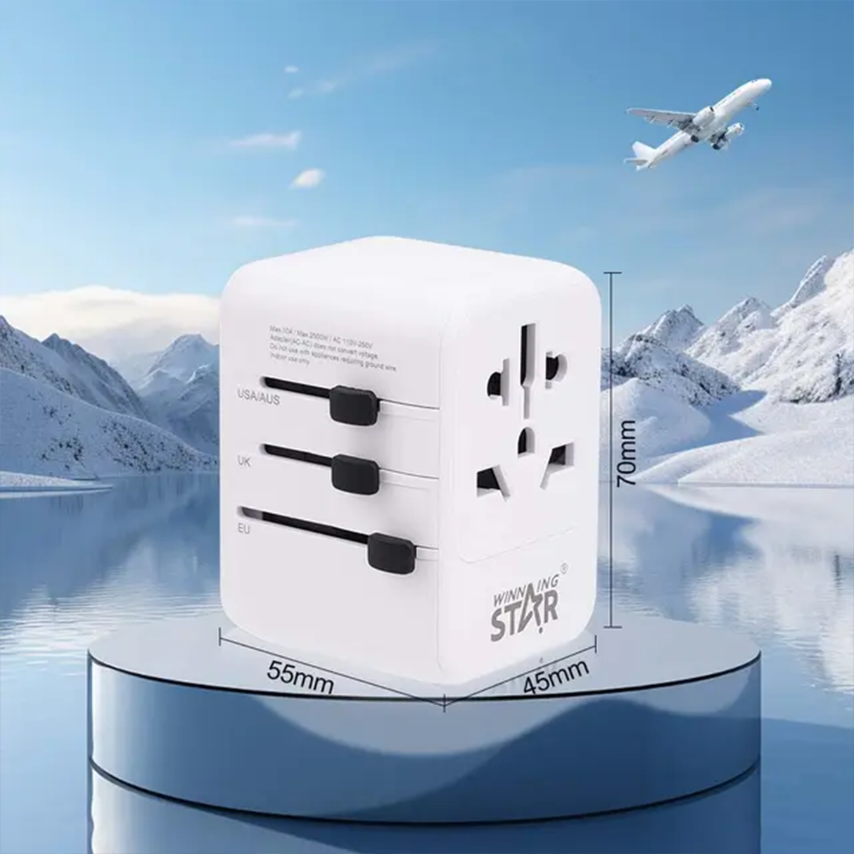 Multifunctional Travel Socket ST-1009U 2500W with 5 Ports, USB & Type-C by Winning Star | Universal Socket | SASKA Trading