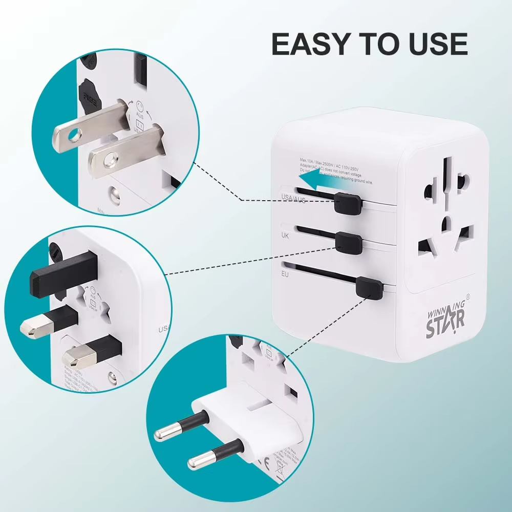 Multifunctional Travel Socket ST-1009U 2500W with 5 Ports, USB & Type-C by Winning Star