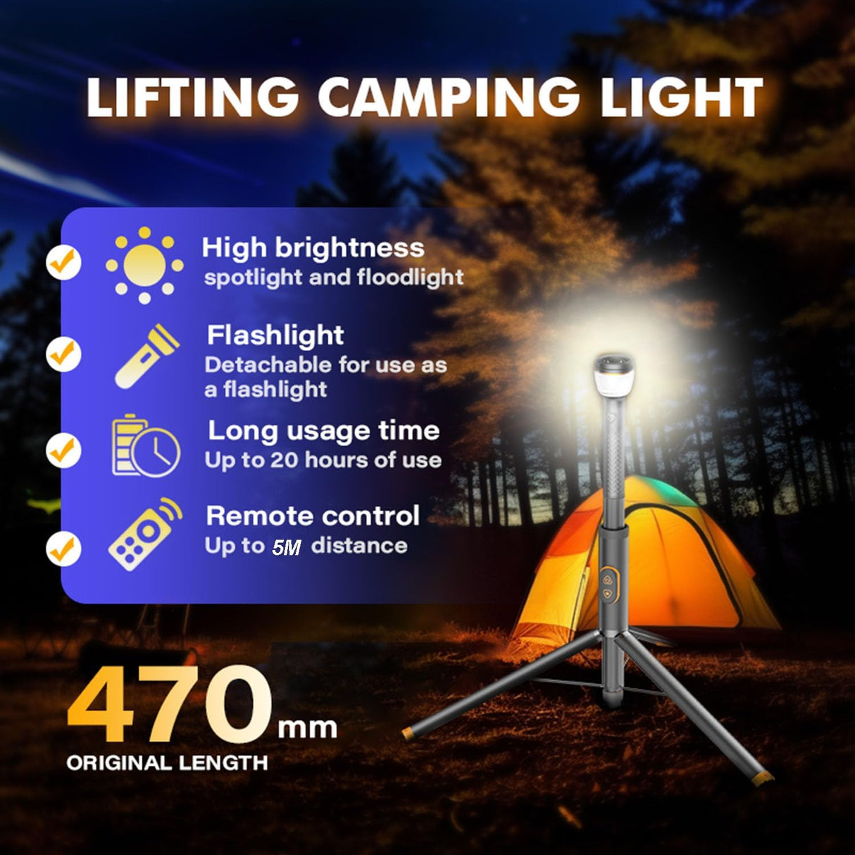 Multipurpose Camping Light with Stand & Remote Control | Outdoor Lights | SASKA Trading