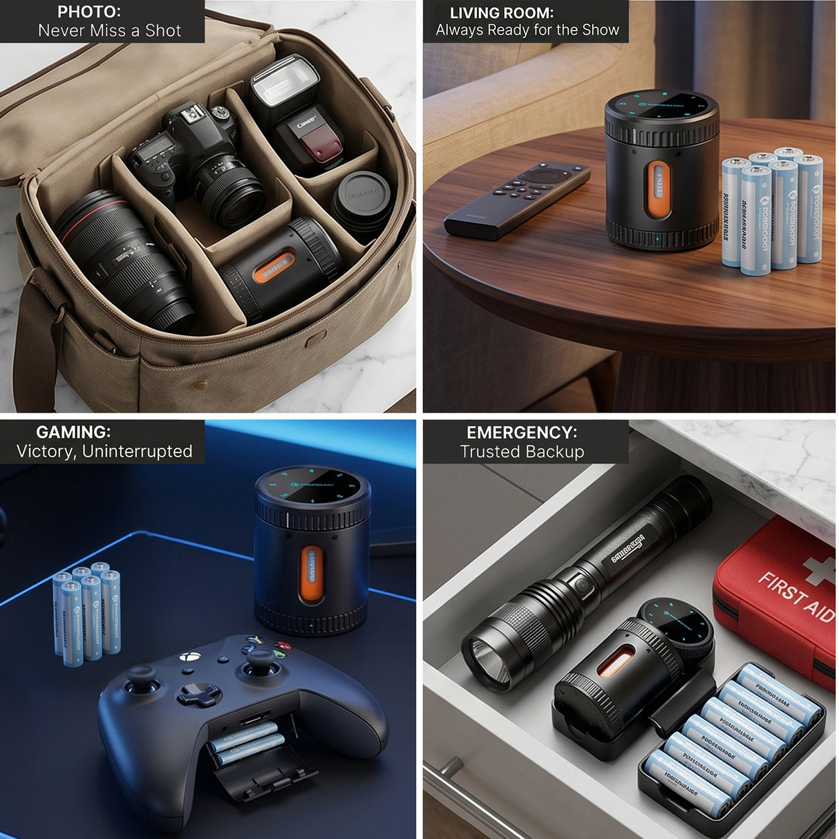 Neon Smart Battery Charging Case with 8 Rechargeable AA Batteries, USB-C Fast Charging & LED Display by Powerology