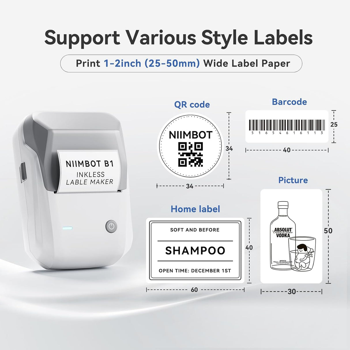 Niimbot B1 Portable Thermal Label Printer 2 inch | Label Printer | SASKA Trading
