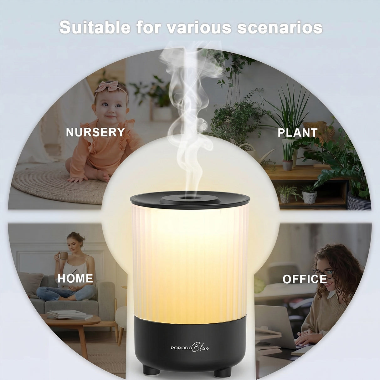 Noa Aroma Diffuser with 7 Color Lights & 150mL Water Tank – USB-C Portable Aromatherapy Humidifier by Porodo