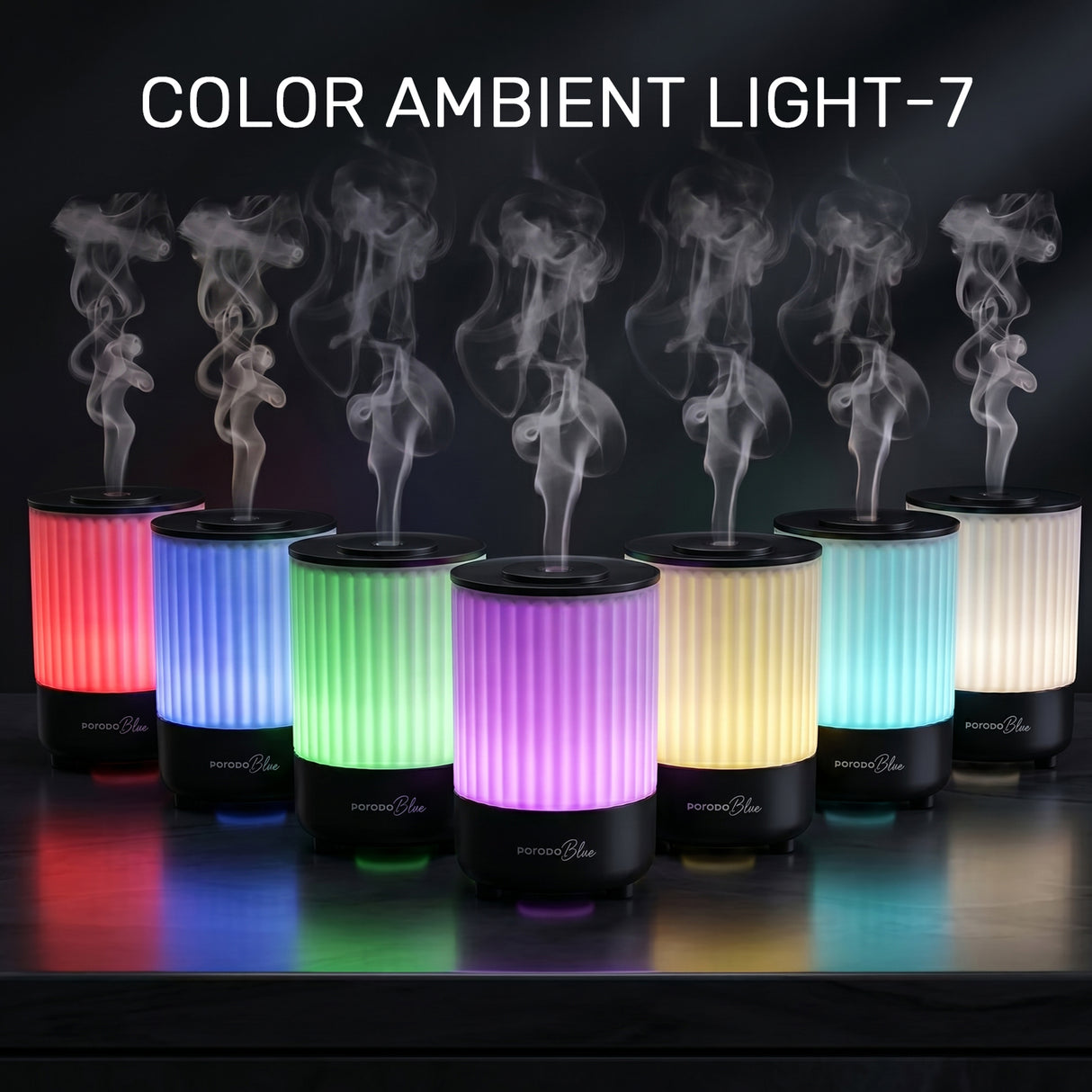 Noa Aroma Diffuser with 7 Color Lights & 150mL Water Tank – USB-C Portable Aromatherapy Humidifier by Porodo