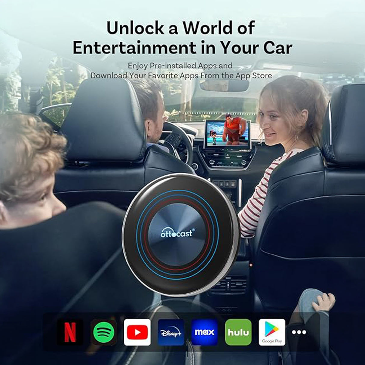 i3 AI Box Android 13 Wireless CarPlay Adapter with 4G SIM, 8-Core Processor, YouTube, Netflix, Disney+, TikTok, Split Screen & Google Play Support by OTTOCAST