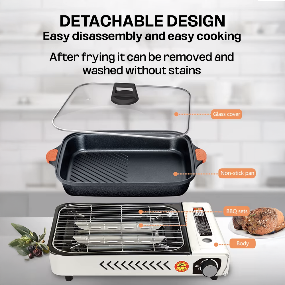 Outdoor Camping Gas Stove with BBQ Grills Grid and Fry Pan | Gas Stove | SASKA Trading