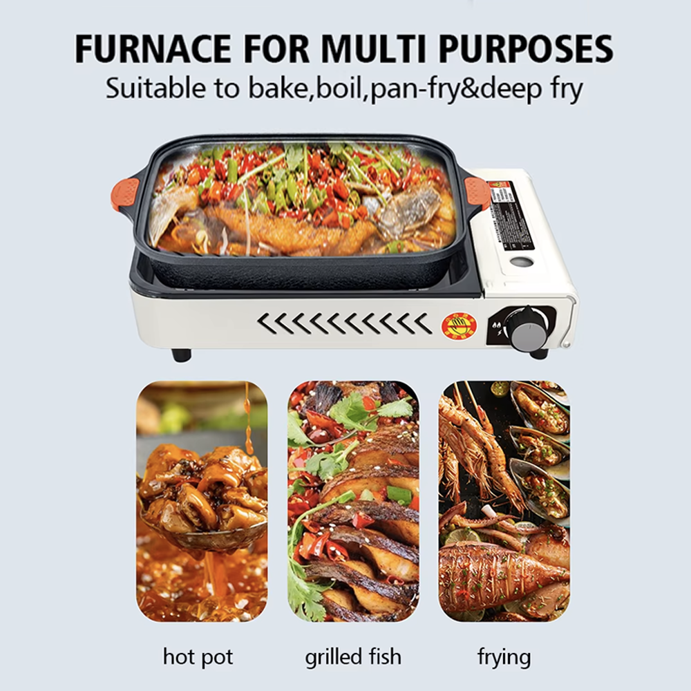 Outdoor Camping Gas Stove with BBQ Grills Grid and Fry Pan | Gas Stove | SASKA Trading