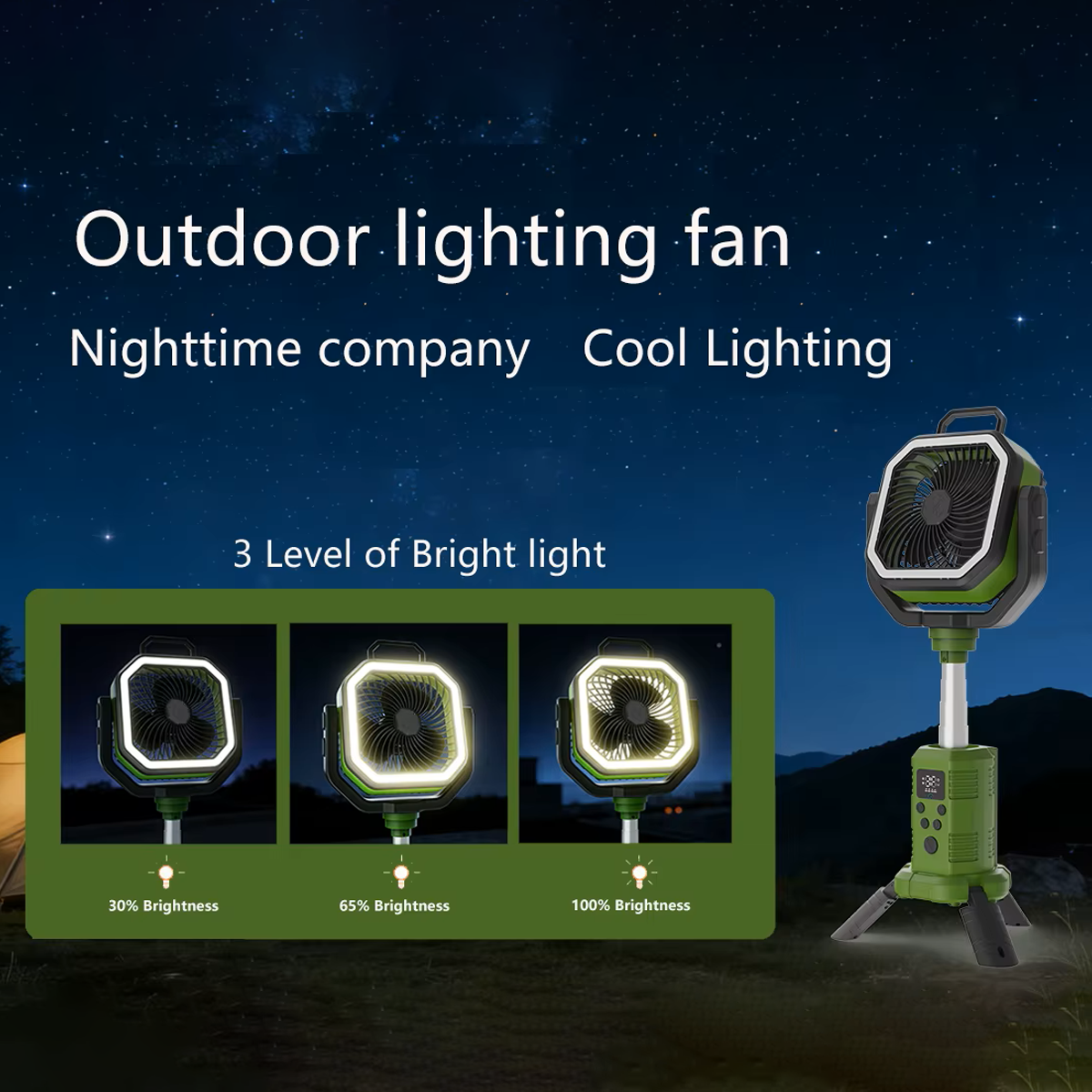 F-30P Multifunction Outdoor Camping Fan with LED Light, Remote Control, Telescopic Tripod Stand & 20000mAh Rechargeable Power Bank