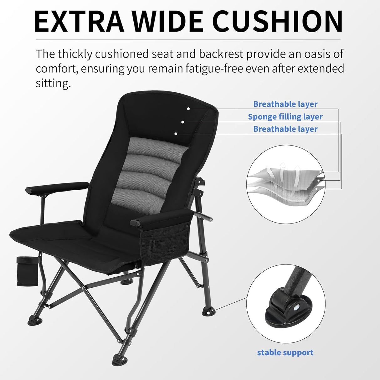 Heavy Duty Camping Chair for Adults – Oversized Folding Chair with Adjustable Backrest