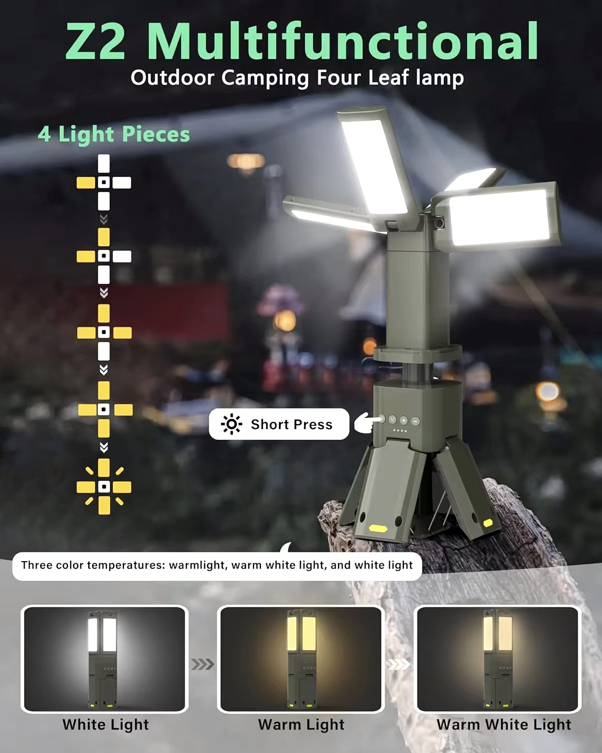 Rechargeable Multifunctional Outdoor Waterproof Four Leaf Camping Light Z2 | Camping Light | SASKA Trading