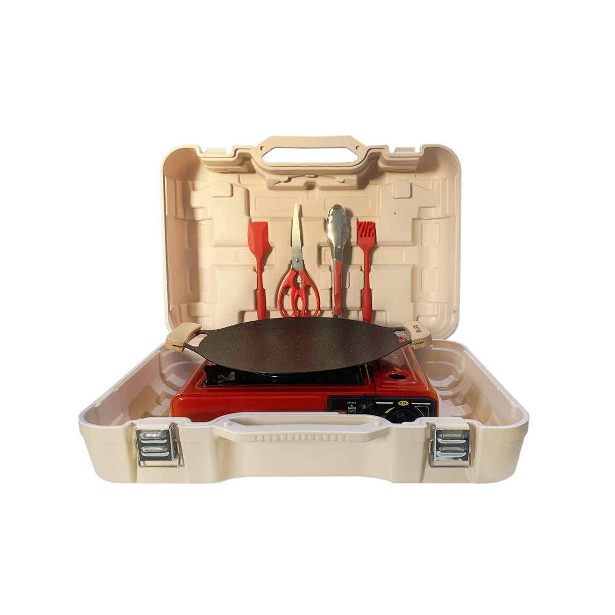 Portable Outdoor Gas Stove Cooking Set with Grill Pan and Camping Tools in One Kit