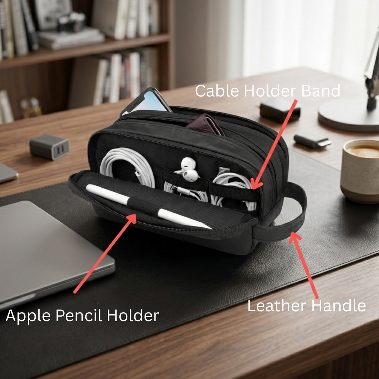 سالم حقيبة تنظيم إكسسوارات وملحقات شخصية للسفر بثلاث طبقات مع مقبض جلدي من WiWU