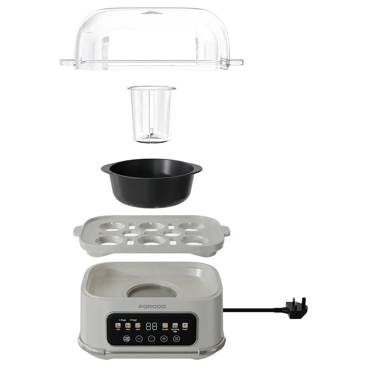 Poacher جهاز سلق البيض الكهربائي الذكي مع محدد البرنامج، سعة 6 بيضات وإيقاف تلقائي من Porodo