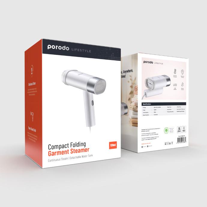 Mini Foldable Steamer 1200W with Fabric Brush by Porodo | Steam Iron | SASKA Trading