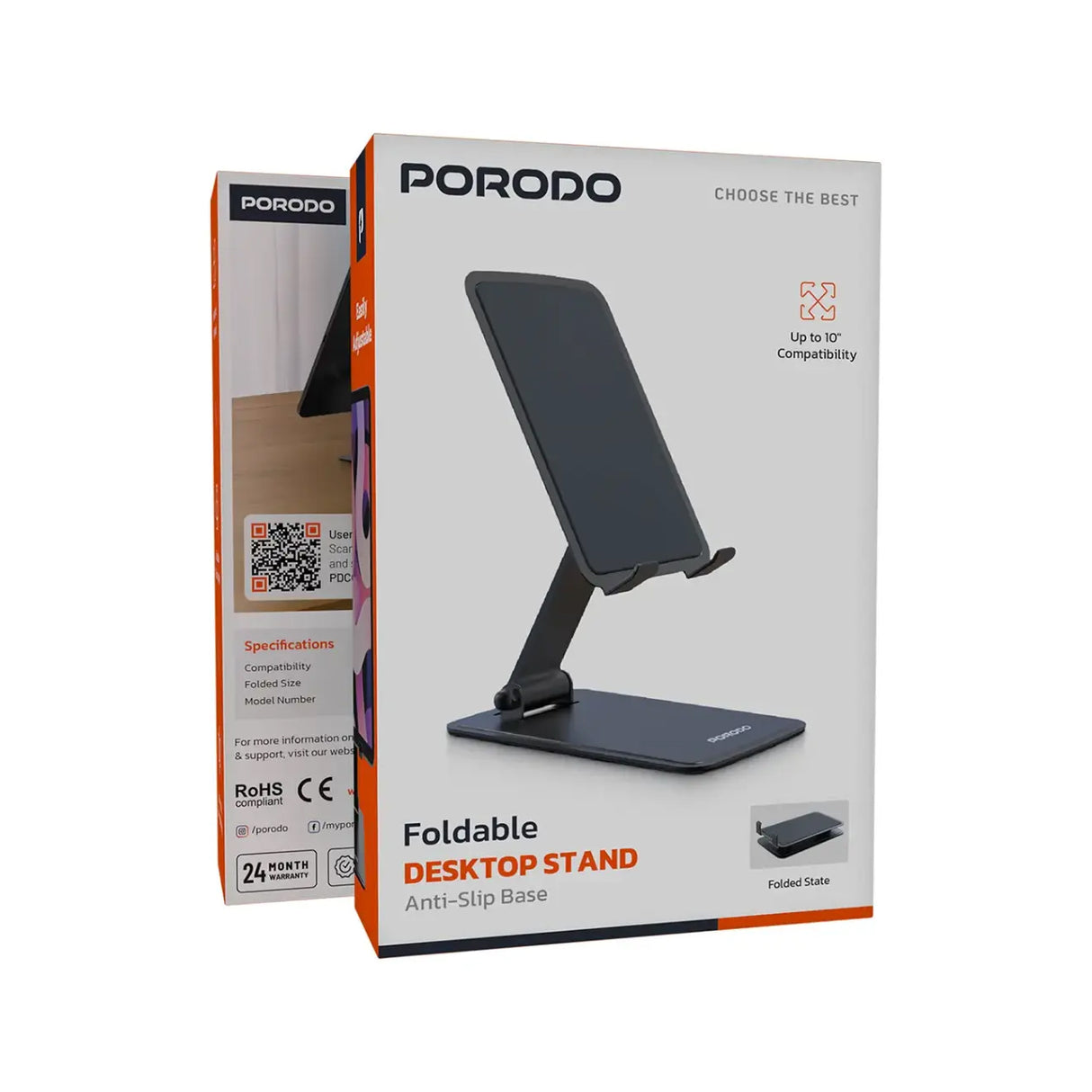 حامل مكتبي قابل للطي - مانع للانزلاق، دوران 360 درجة، زاوية قابلة للتعديل من Porodo