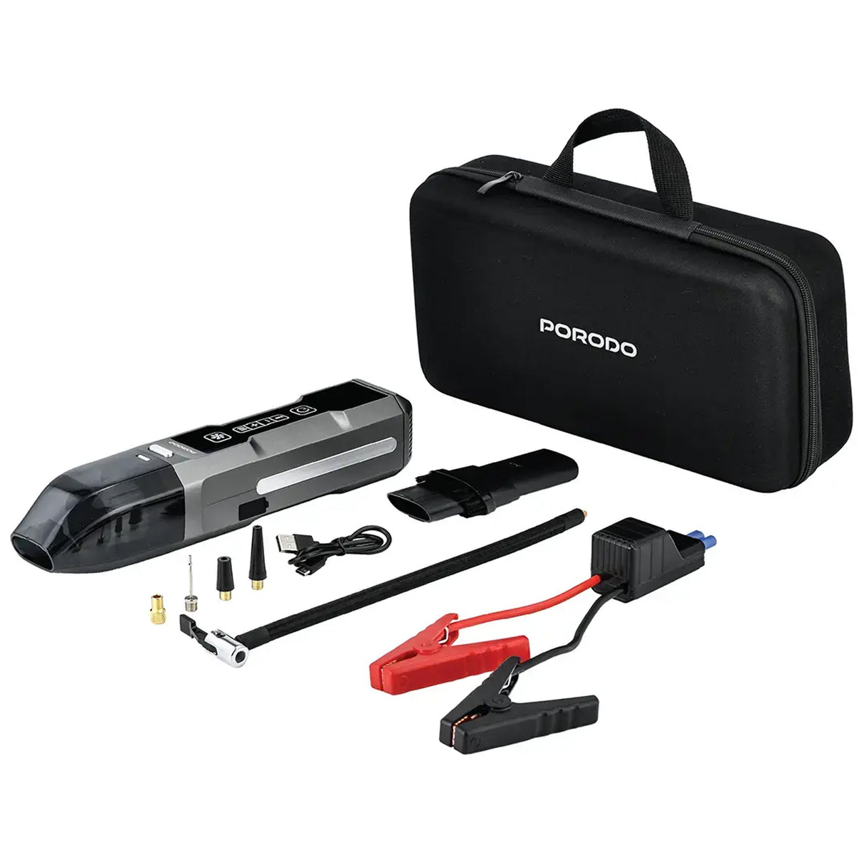 4-in-1 Jump Starter with Handheld Vacuum Cleaner and Tyre Inflator by Porodo - saska-saska.ae