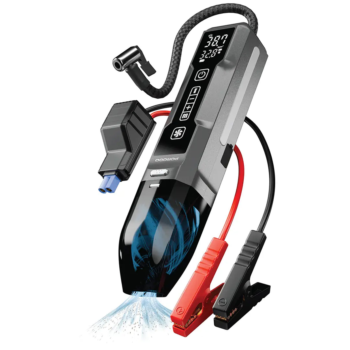 جهاز تشغيل بطارية السيارة 4 في 1 مع مكنسة يدوية ومنفاخ إطارات من Porodo