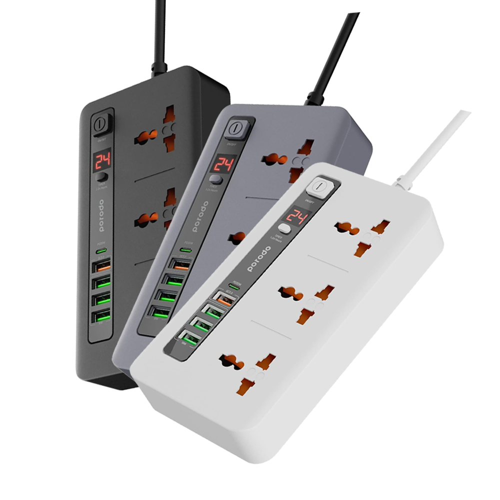 Porodo 3AC 4USB Multi Port Super Hub 2M | Power Hub | SASKA Trading