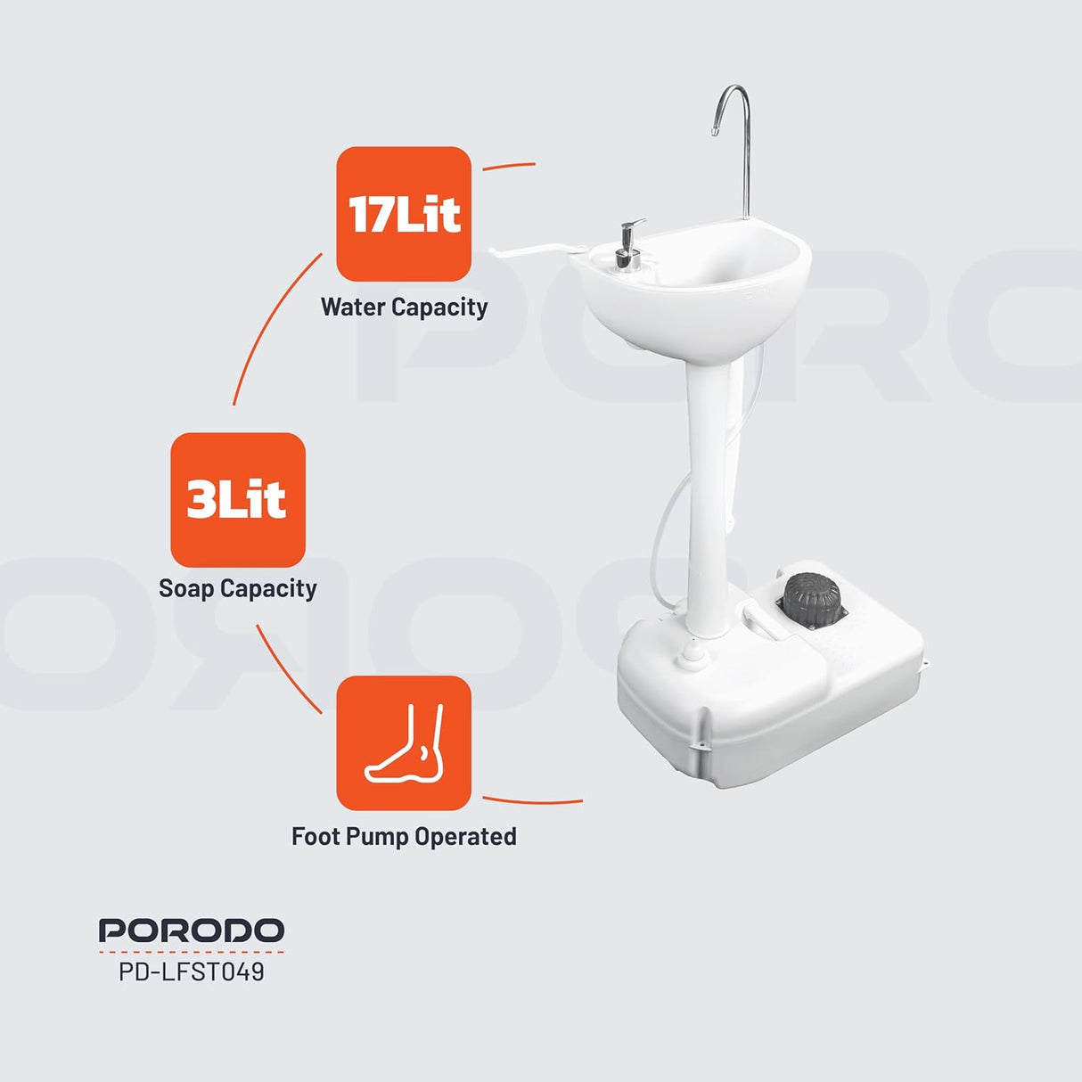 Portable Handwash Sink 17L with Folding Funnel by Porodo | Portable Sink | SASKA Trading