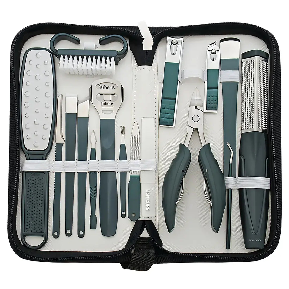 16-in-1 Stainless Steel Nail Clipper Set for Manicure & Pedicure – Portable Grooming Kit with Travel Case by Porodo - SASKA UAE - SASKA.AE