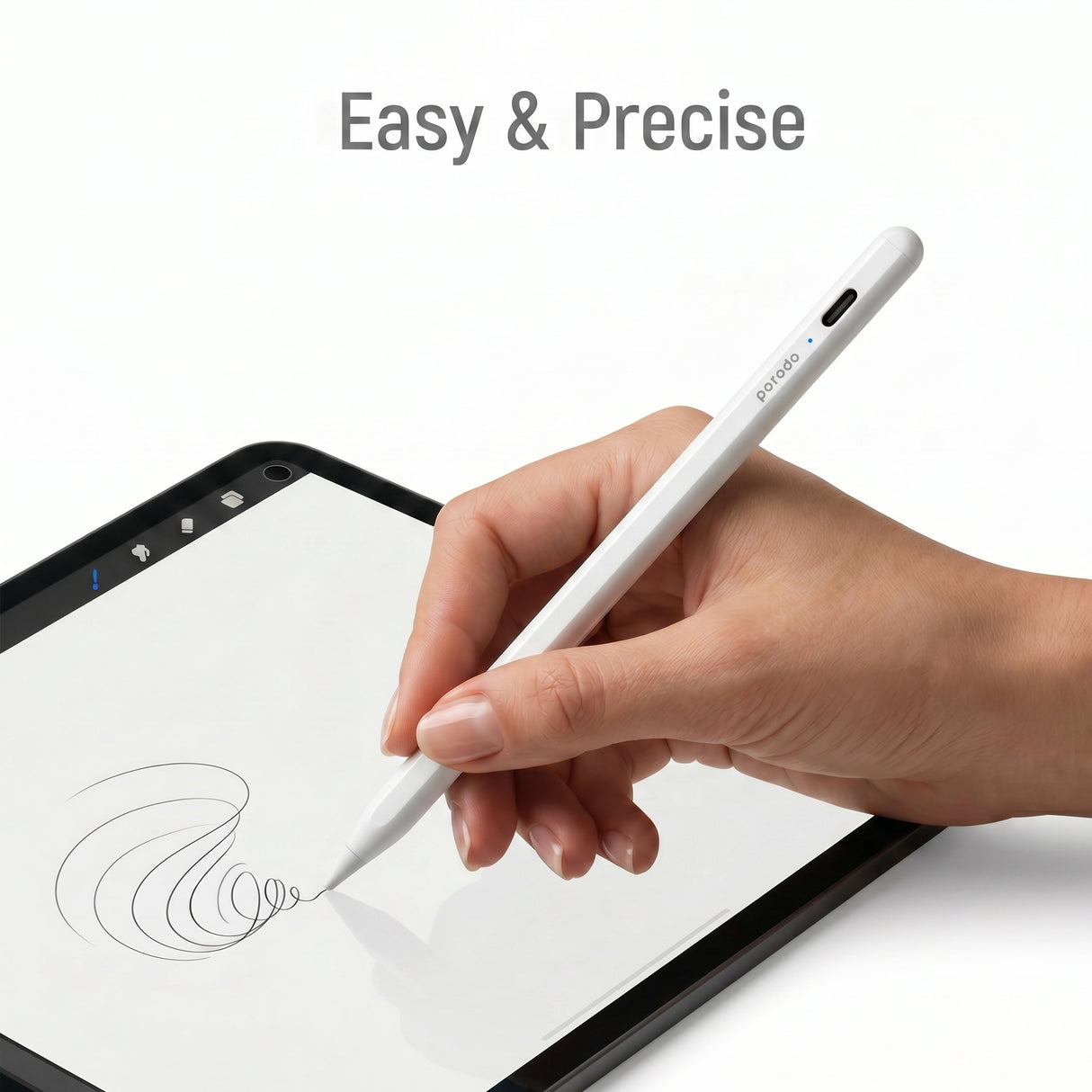 Porodo Universal Pencil – 1.5mm Tip, Double-Tap, Magnetic, Type-C Fast Charge, 10H Battery