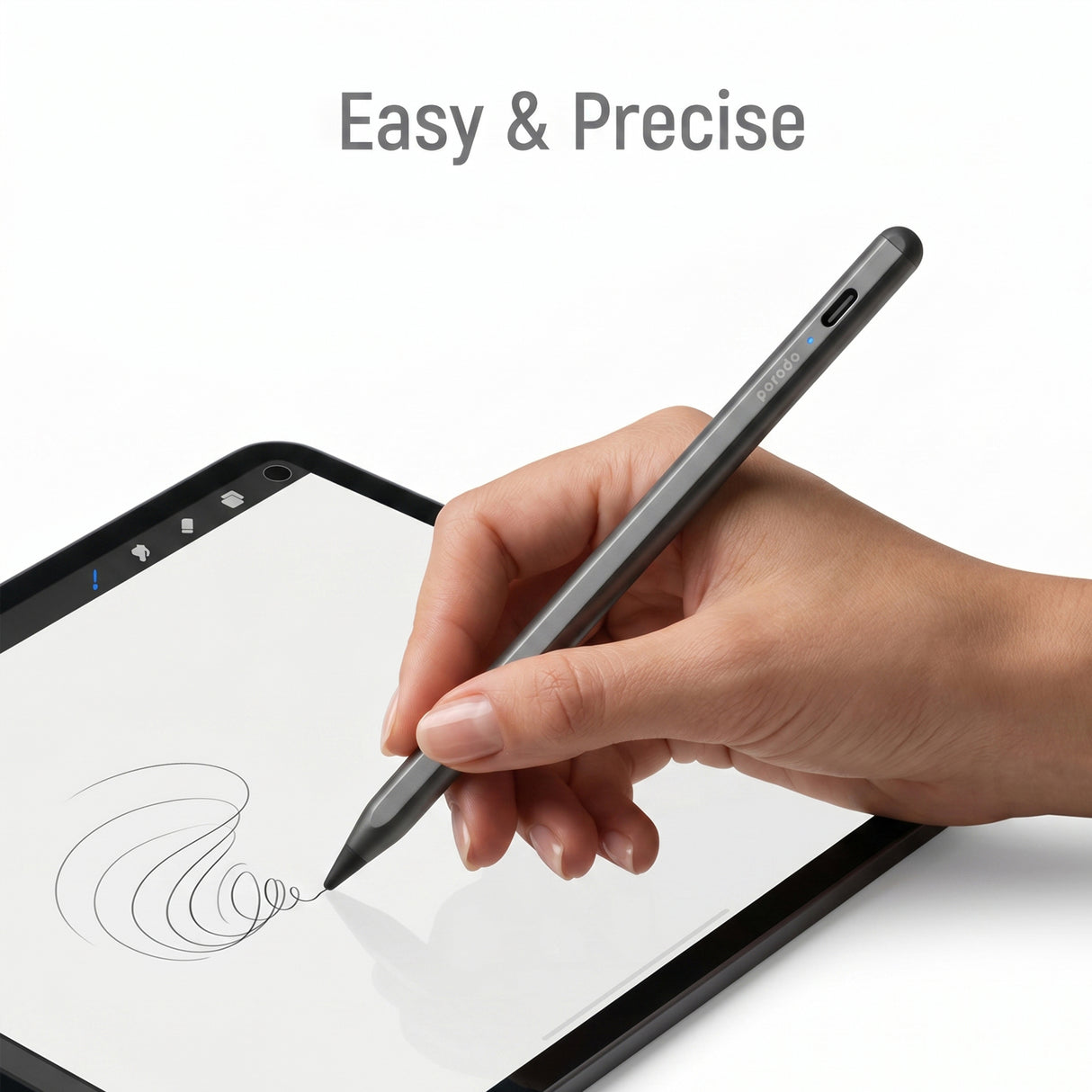 Porodo Universal Pencil – 1.5mm Tip, Double-Tap, Magnetic, Type-C Fast Charge, 10H Battery