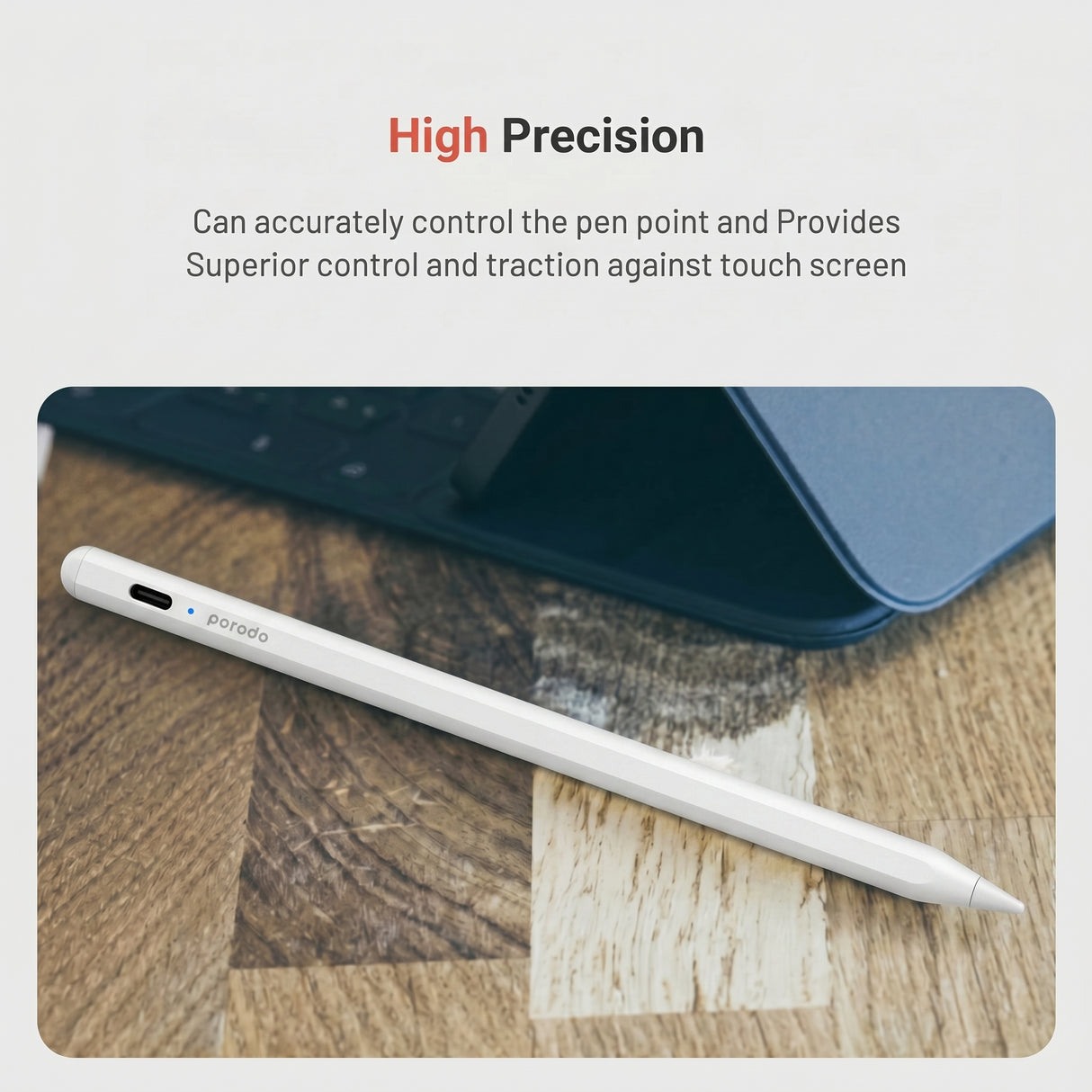 Porodo Universal Pencil – 1.5mm Tip, Double-Tap, Magnetic, Type-C Fast Charge, 10H Battery