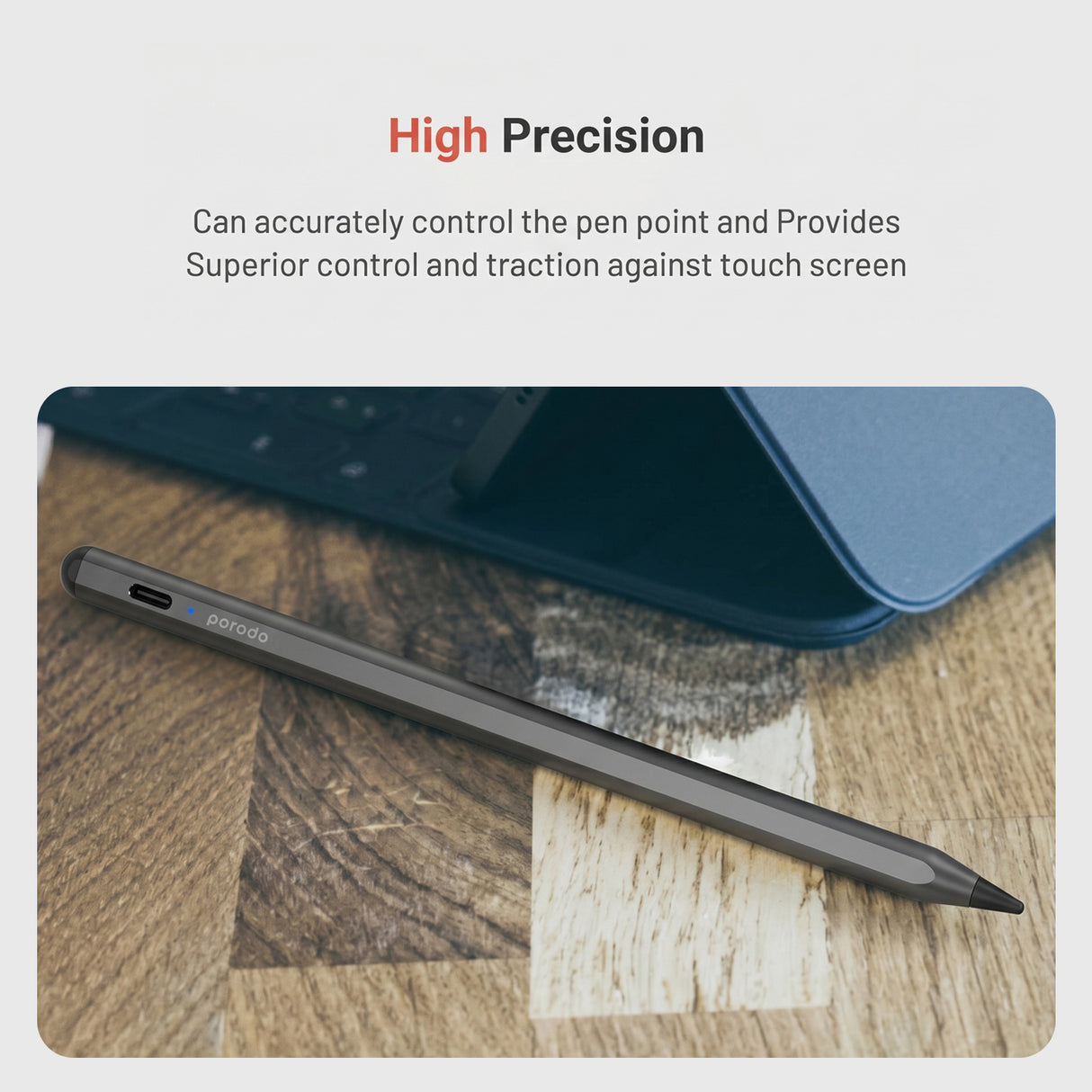 Porodo Universal Pencil – 1.5mm Tip, Double-Tap, Magnetic, Type-C Fast Charge, 10H Battery